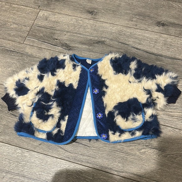 • TIA CIBANI • Padded Patchwork Reefer, Huron Mix
 Girls Blue and White 12 Month - Picture 3 of 5